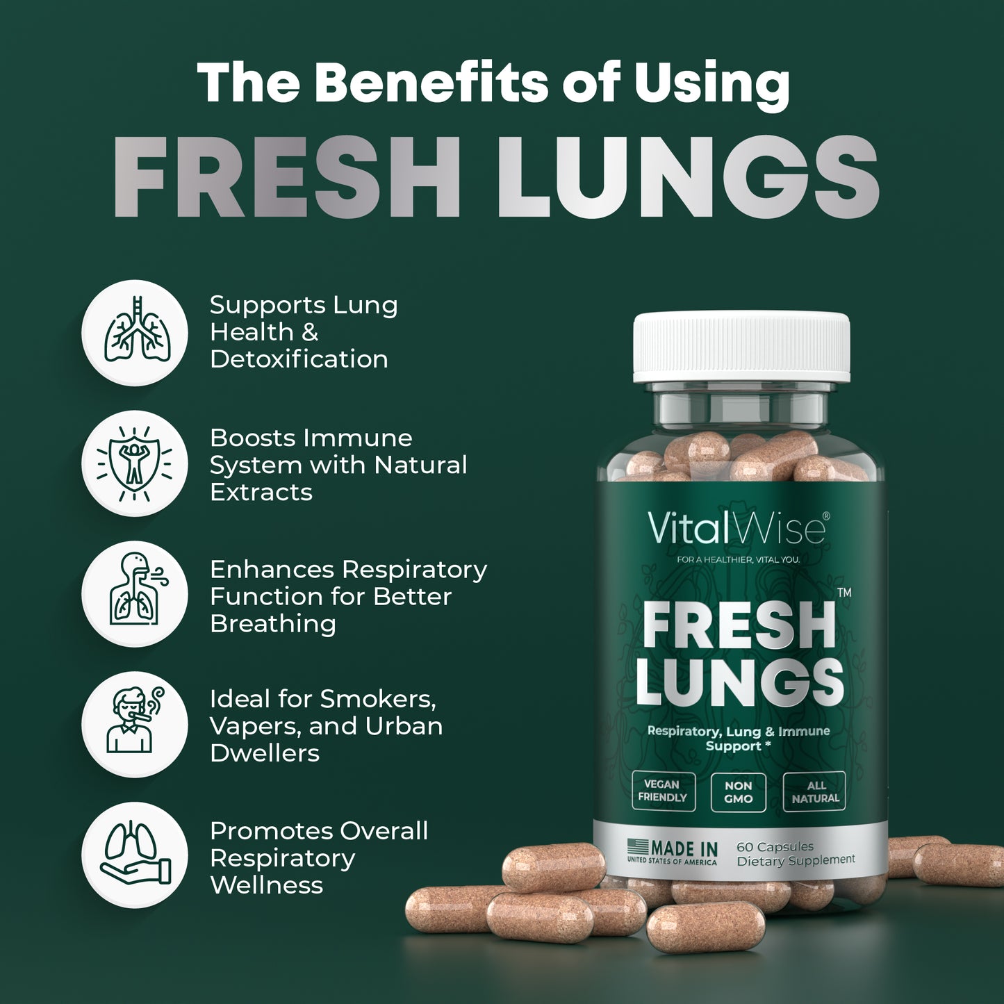 VitalWise | Cápsulas respiratorias naturales - 1 paquete